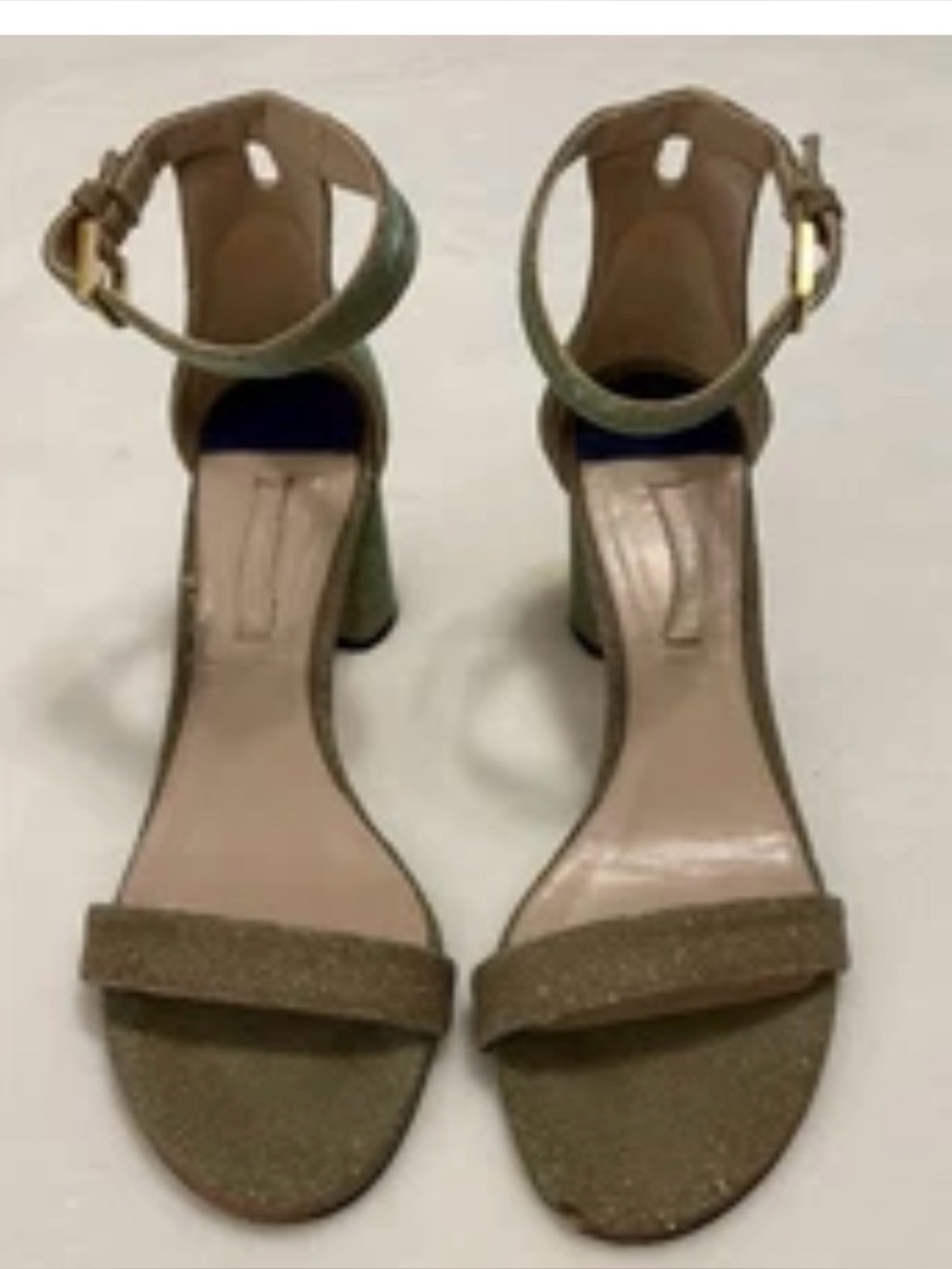 Stuart Weitzman Nudist Gold Nighttime Glitter Sandal Size 8.5. The color shifts